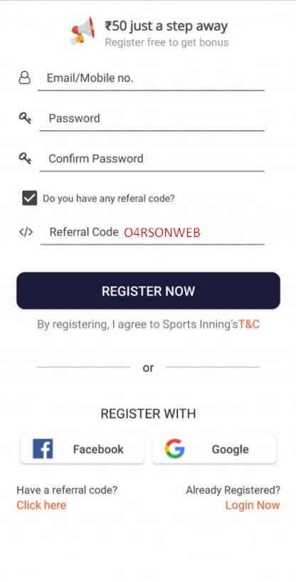 Sports inning referral code