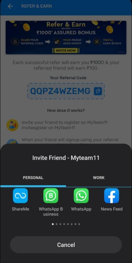 Myteam11 referral code 