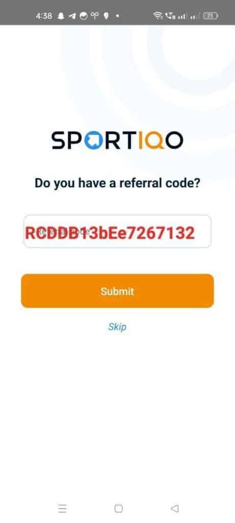 Sportiqo app Referral code