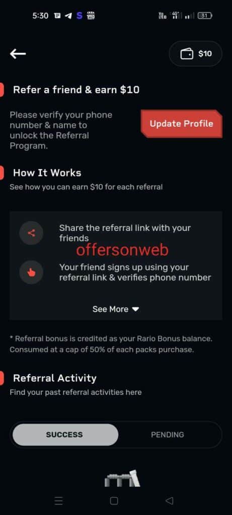 rario app Referral code